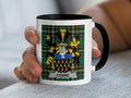 White mug with black handle featuring a family crest with the name COOKЕ.