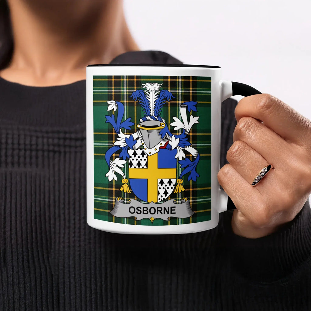 Osborne black accent mug with Irish National Tartan crest design
