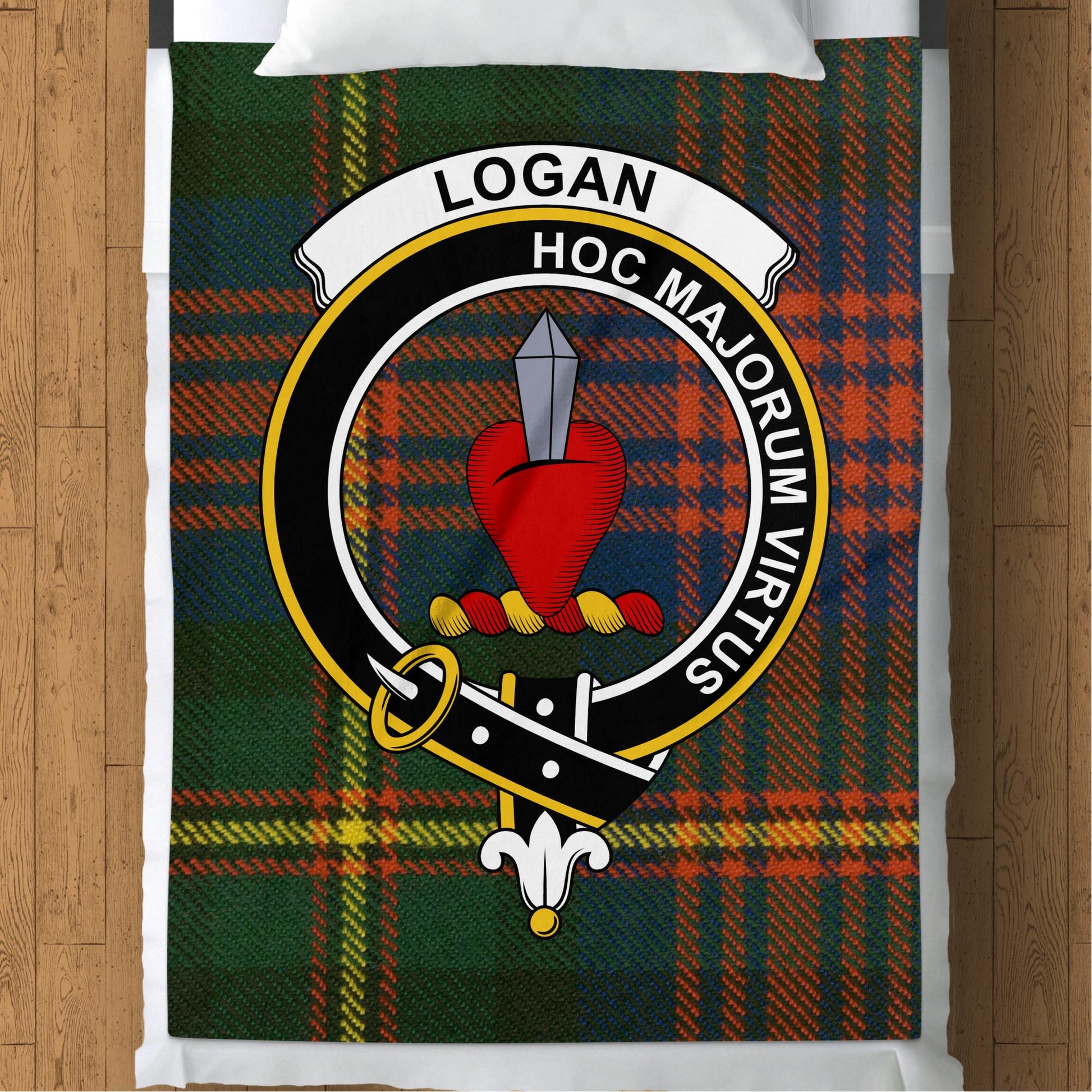 Logan Clan Logo Green Tartan Scottish Clan Blanket - Living Stone Gifts