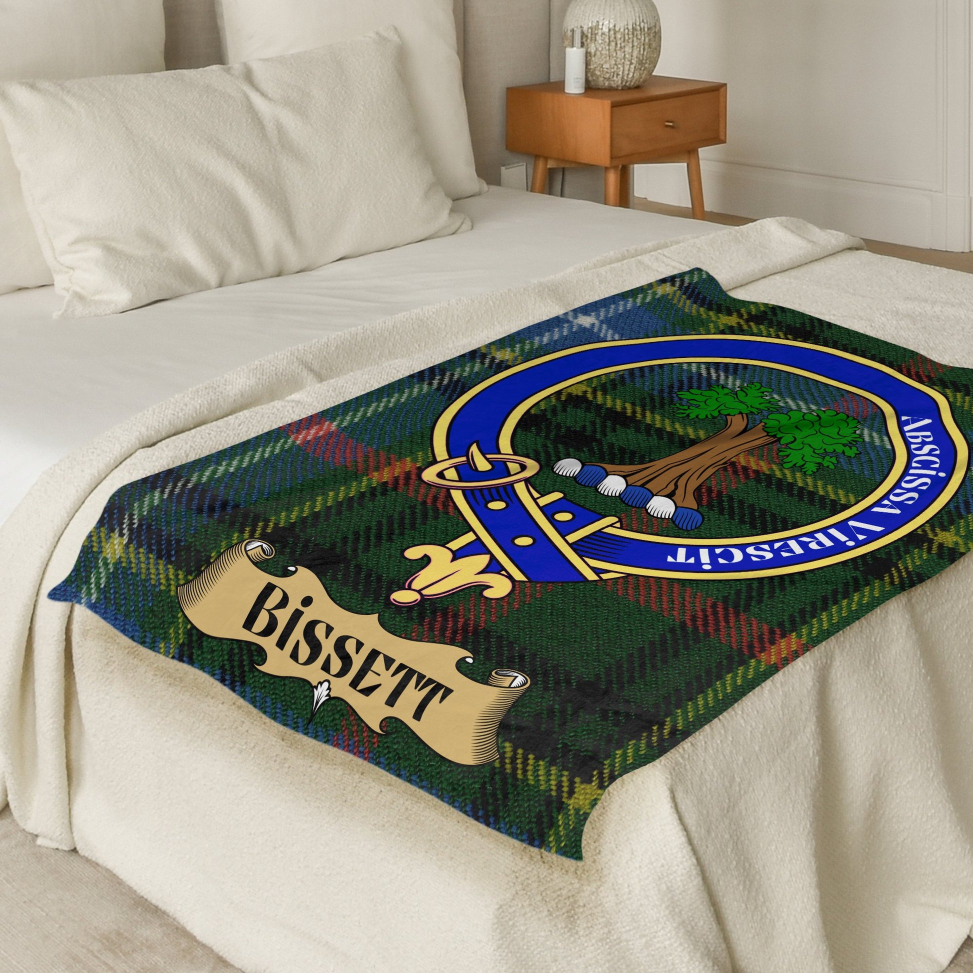 Bissett Clan Crest Scottish Tartan Throw Blanket - Living Stone Gifts