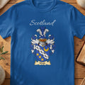 Royal blue Wyld unisex heritage T-shirt with the family shield and surname design.