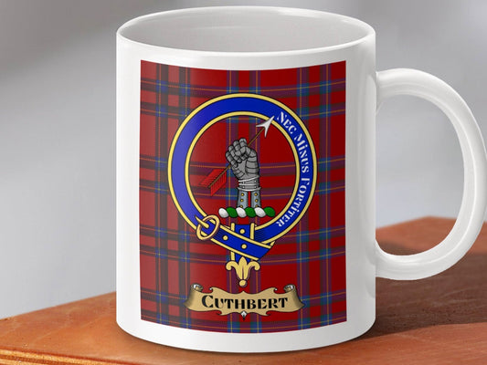 Clan Crest Red Tartan Mug Featuring Cuthbert Design product type