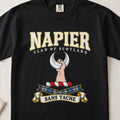 Napier Scottish clan graphic T-shirt in Black, front view