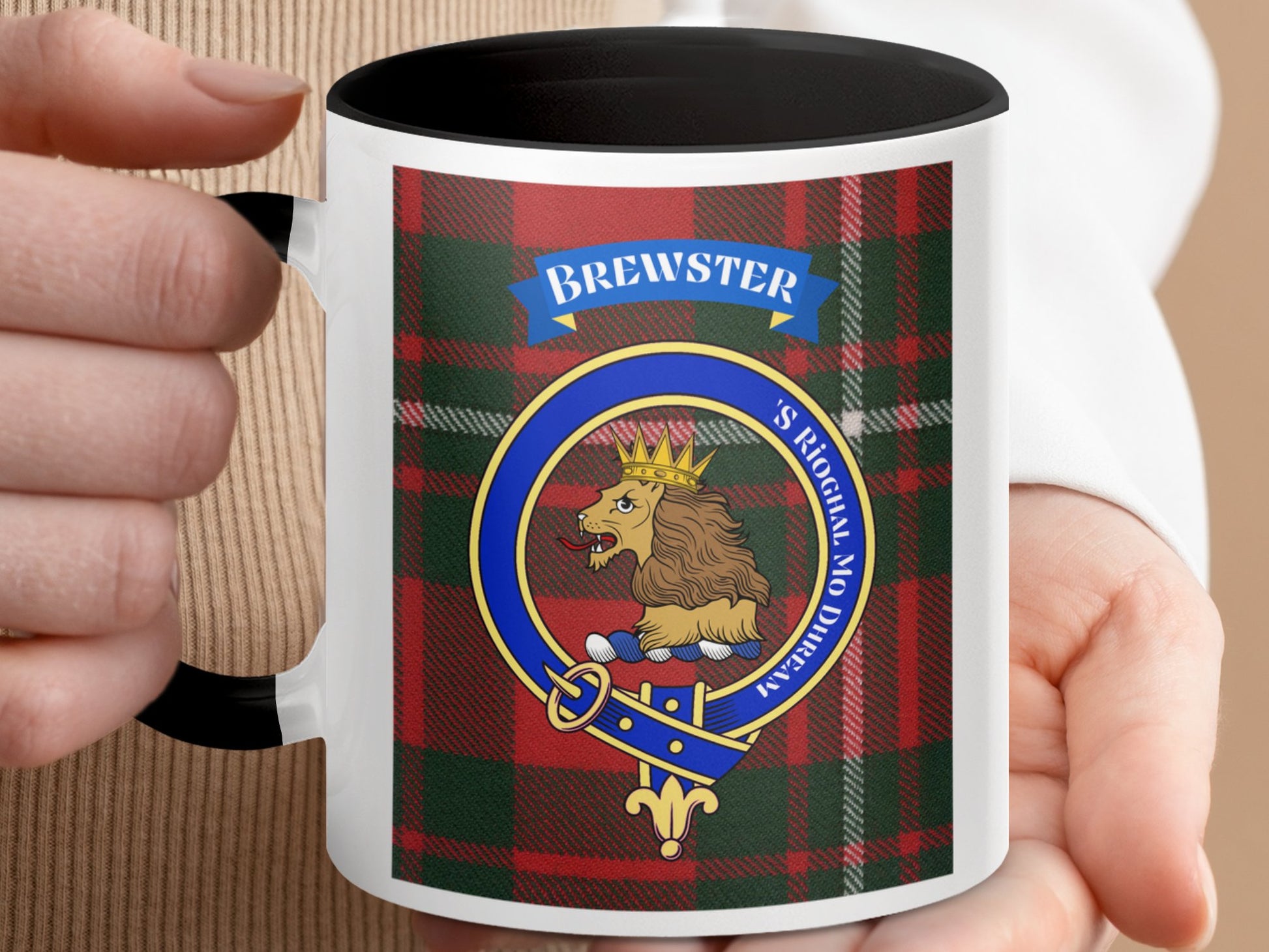 Royal Lion Brewster Family Crest Highland Tartan Mug - Living Stone Gifts