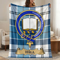 Hill clan crest blue tartan throw blanket with name banner — 50x60 polyester