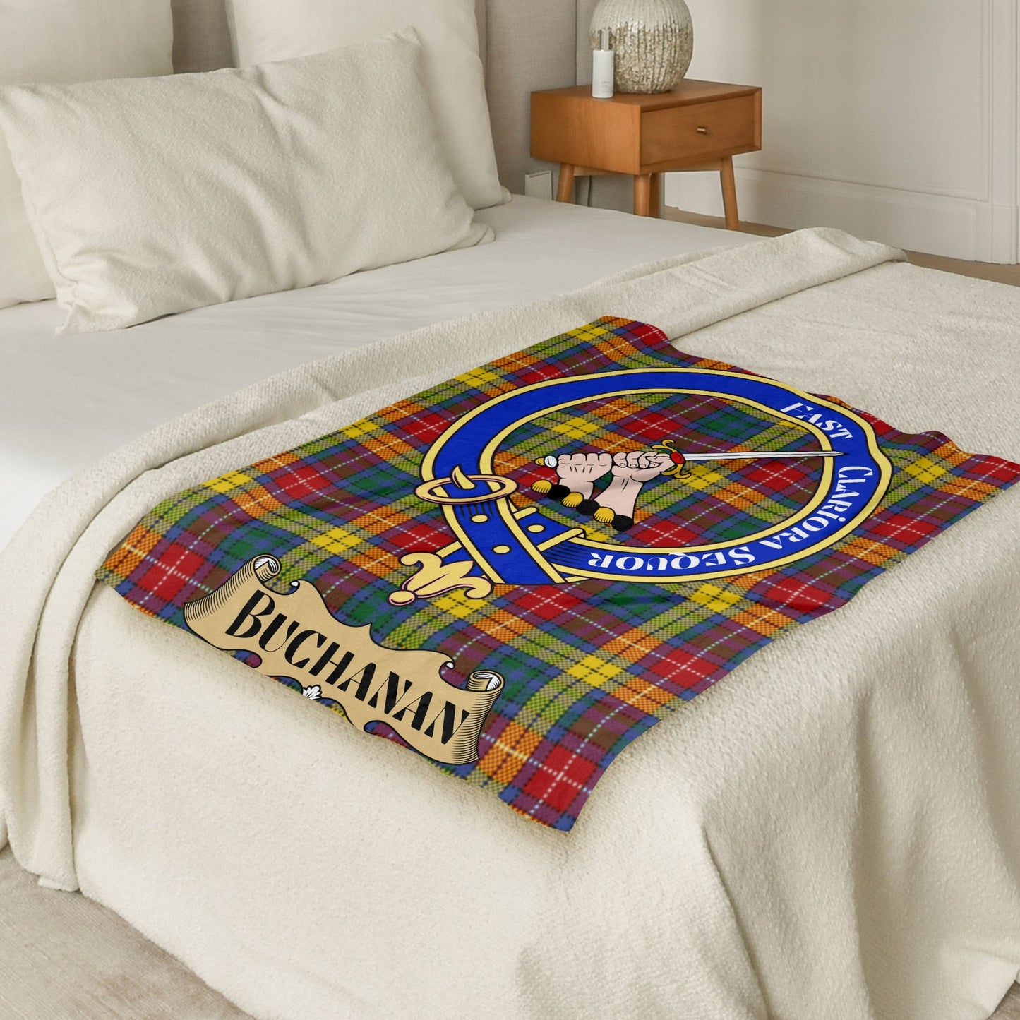 Scottish Clan Buchanan Crest Tartan Throw Blanket - Living Stone Gifts