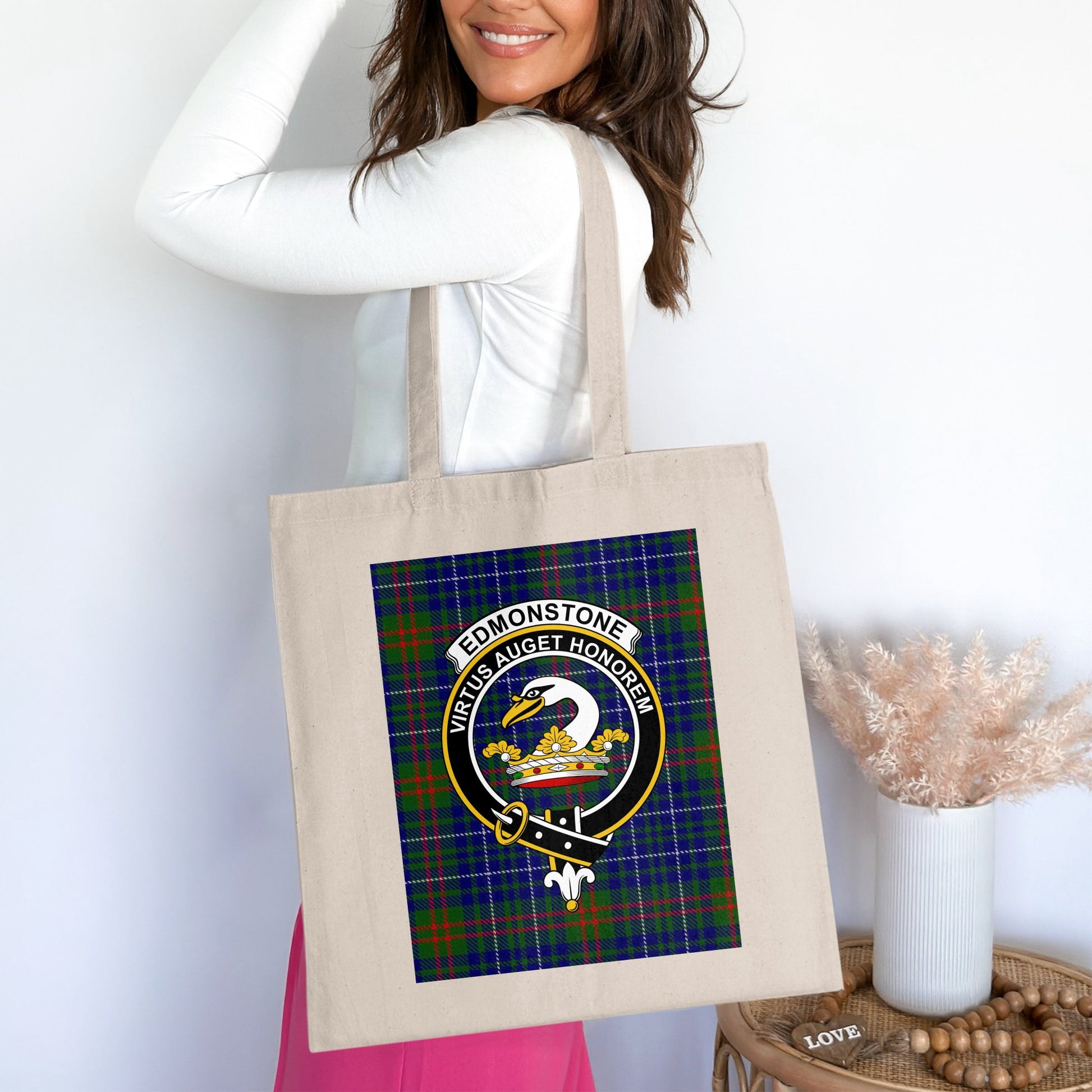 Clan Edmonstone Scottish Crest Tartan Tote Bag - Living Stone Gifts