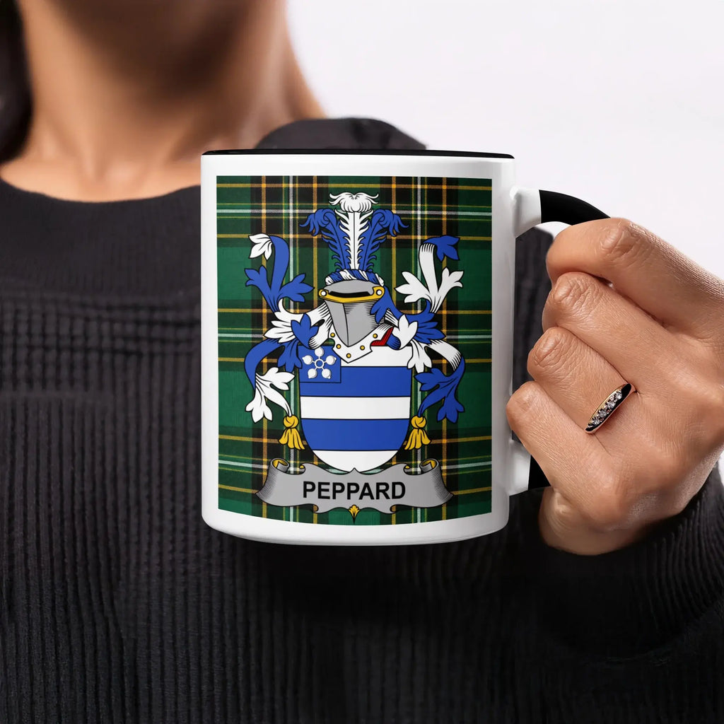 Peppard black accent mug with Irish National Tartan crest design