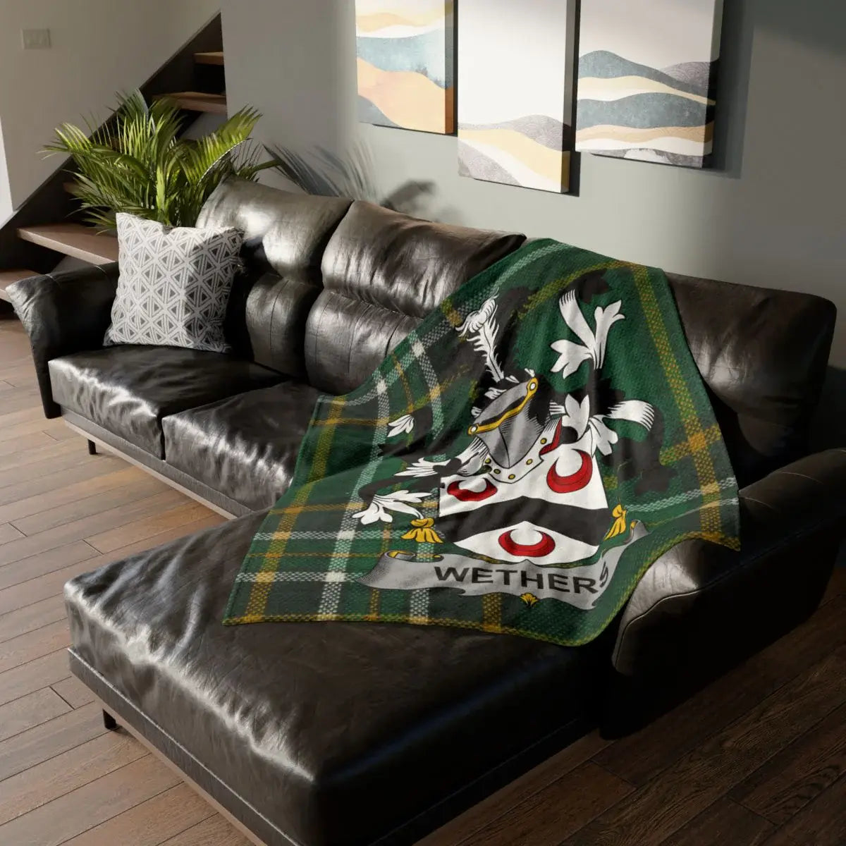Wether Family Crest Plaid Blanket Cozy Home Decor product
