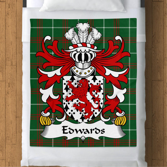 Edwards Welsh Surname Coat Of Arms Tartan Background Blanket - Living Stone Gifts