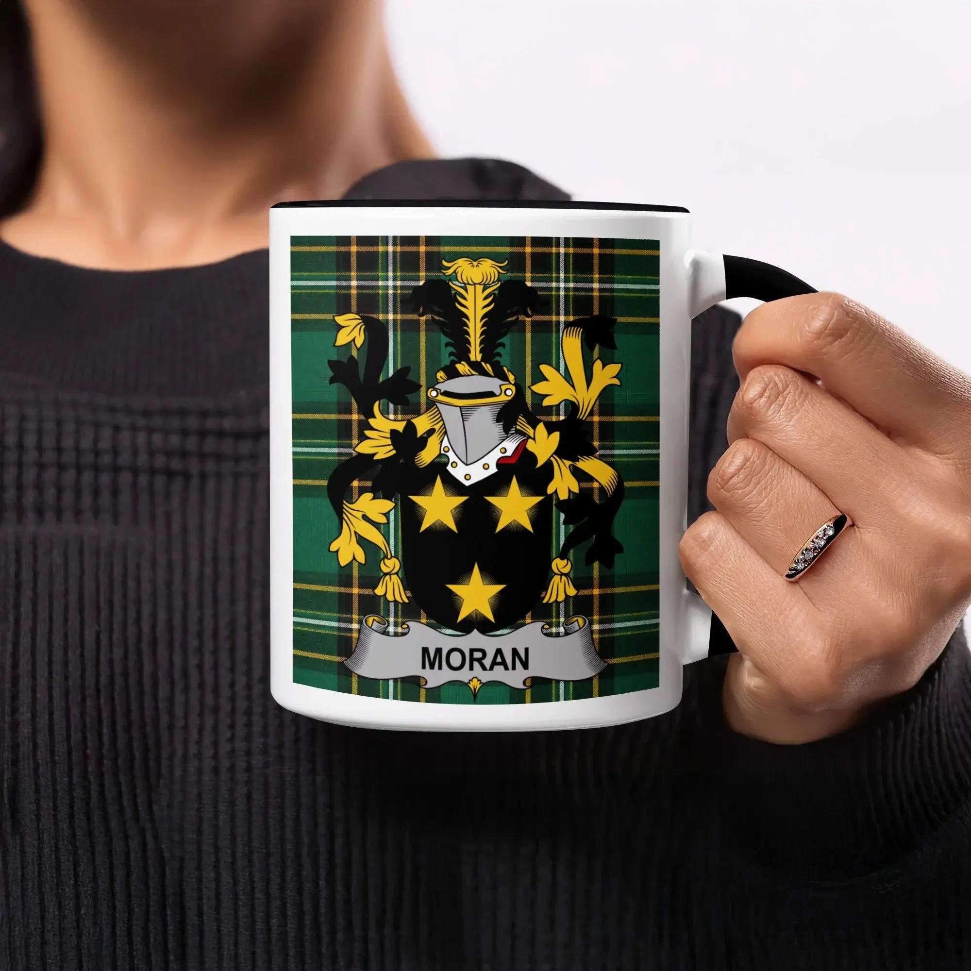 Moran Irish heritage mug with black handle and interior