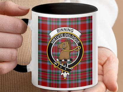 Binning Virtute Doloque Crest Tartan Pattern Mug - Living Stone Gifts