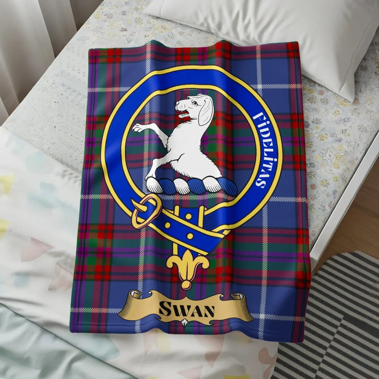 Clan Crest Tartan Throw Blanket Swan Product