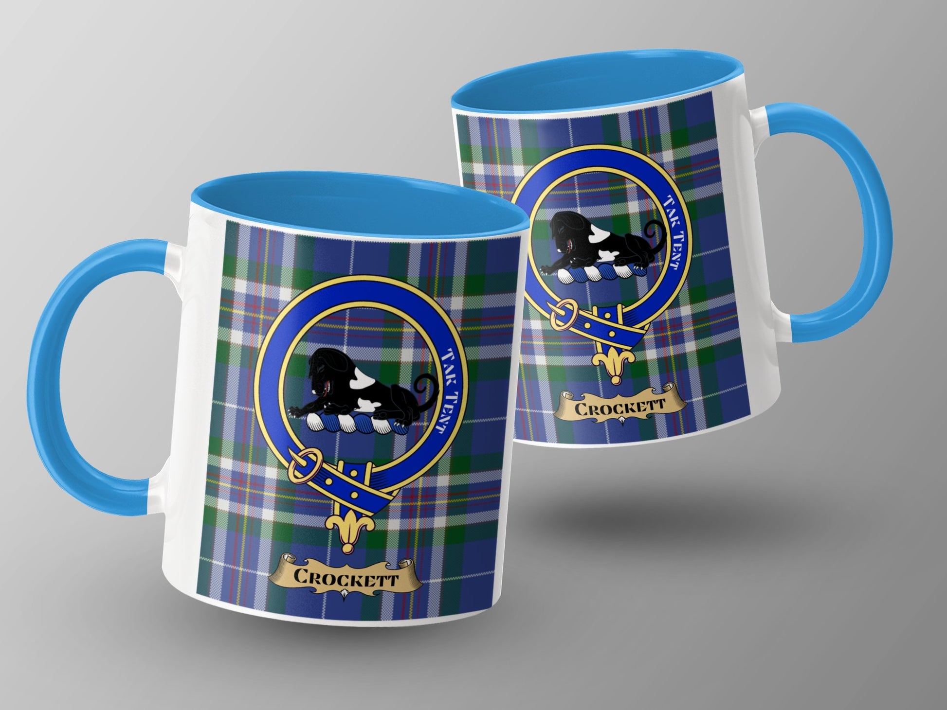 Clan Crockett Blue Green Tartan Crest Emblem Mug - Living Stone Gifts