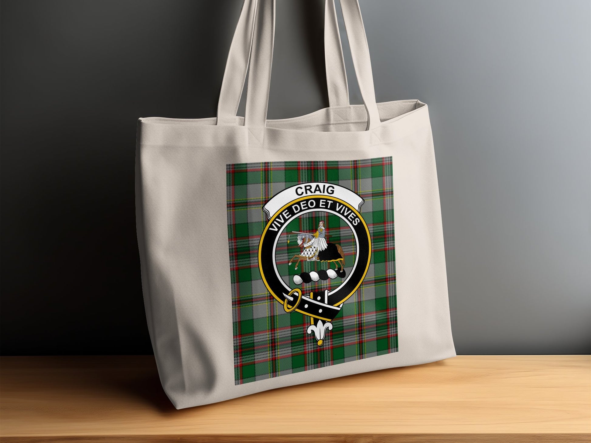 Craig Clan Crest Tartan Vive Deo Et Vives Tote Bag - Living Stone Gifts