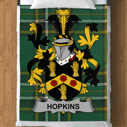 Hopkins Surname Irish Tartan Throw Blanket - Living Stone Gifts