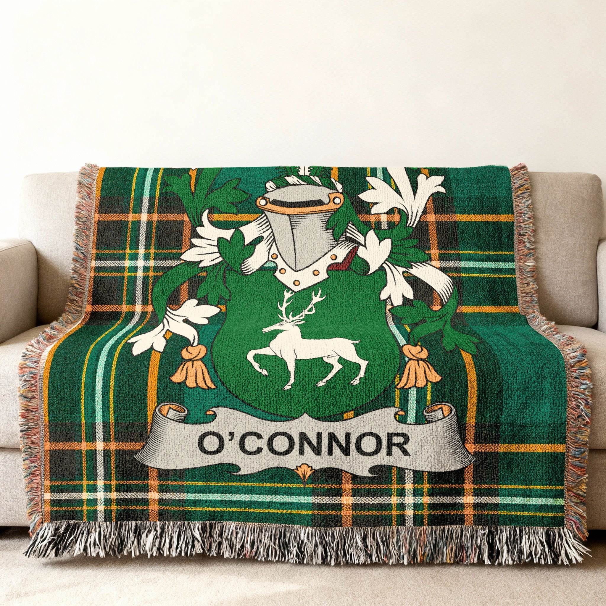 O'Connor Crest Green Plaid Fringed Throw product type