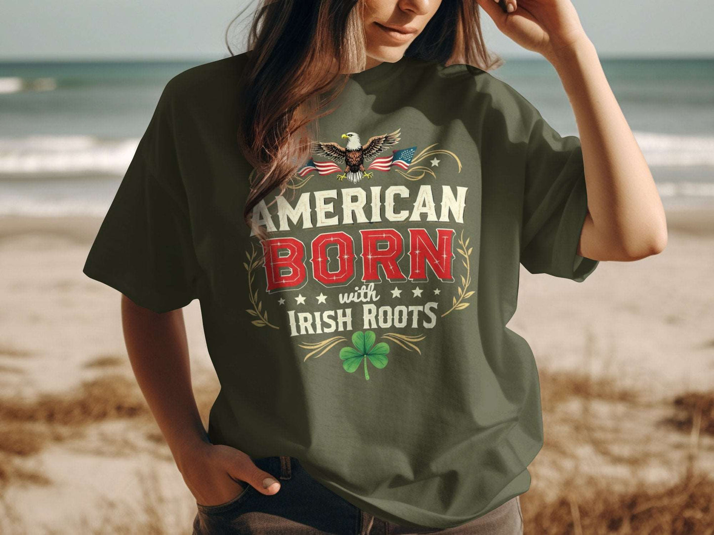 American Born with Irish Roots Graphic Design T-Shirt - Living Stone Gifts