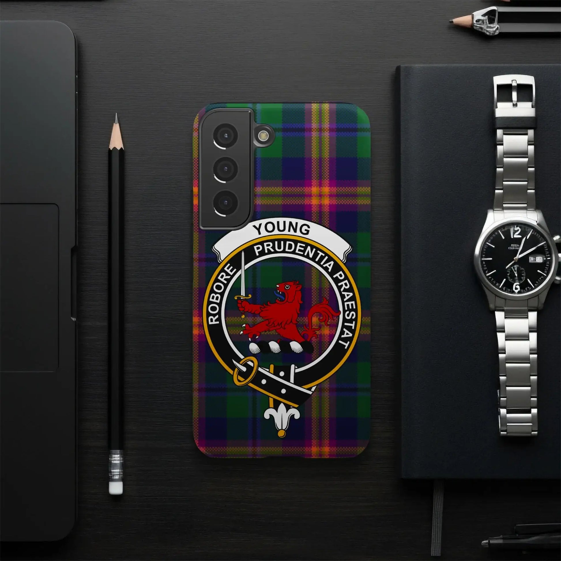 Young Robore Prudential Praestat Tartan Phone Case