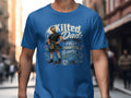 Kilted Dad: Fully Committed, Slightly Breezy graphic on a blue t-shirt.