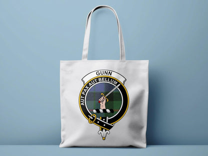 Gunn Scottish Clan Crest Tartan Tote Bags - Celtic Ancestry Gifts