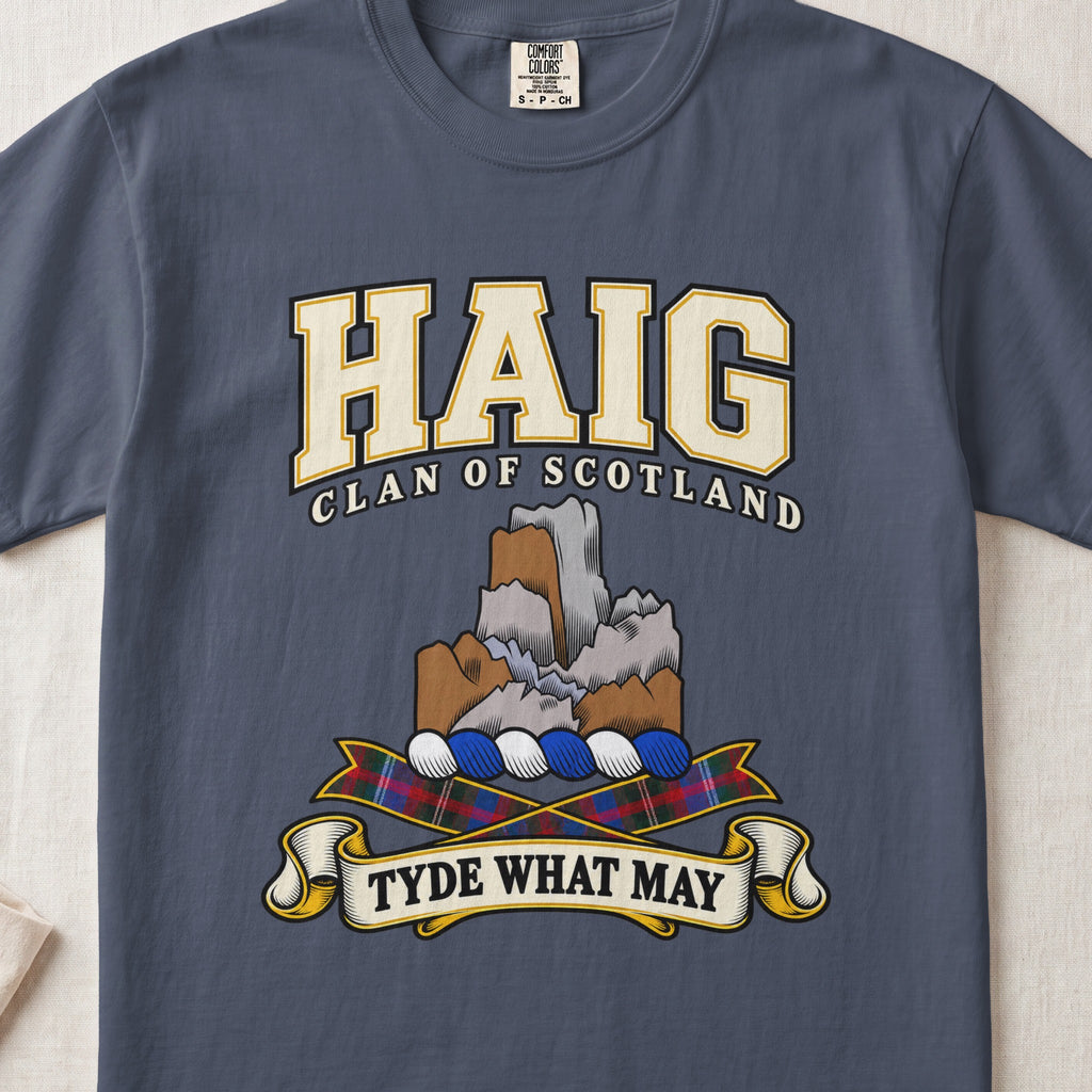 Haig Scottish clan graphic T-shirt in Midnight, front view