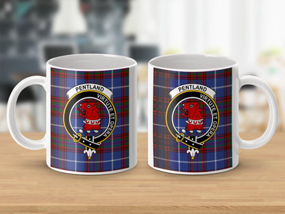 Pentland Clan Crest and Tartan Plaid Design Mug - Living Stone Gifts