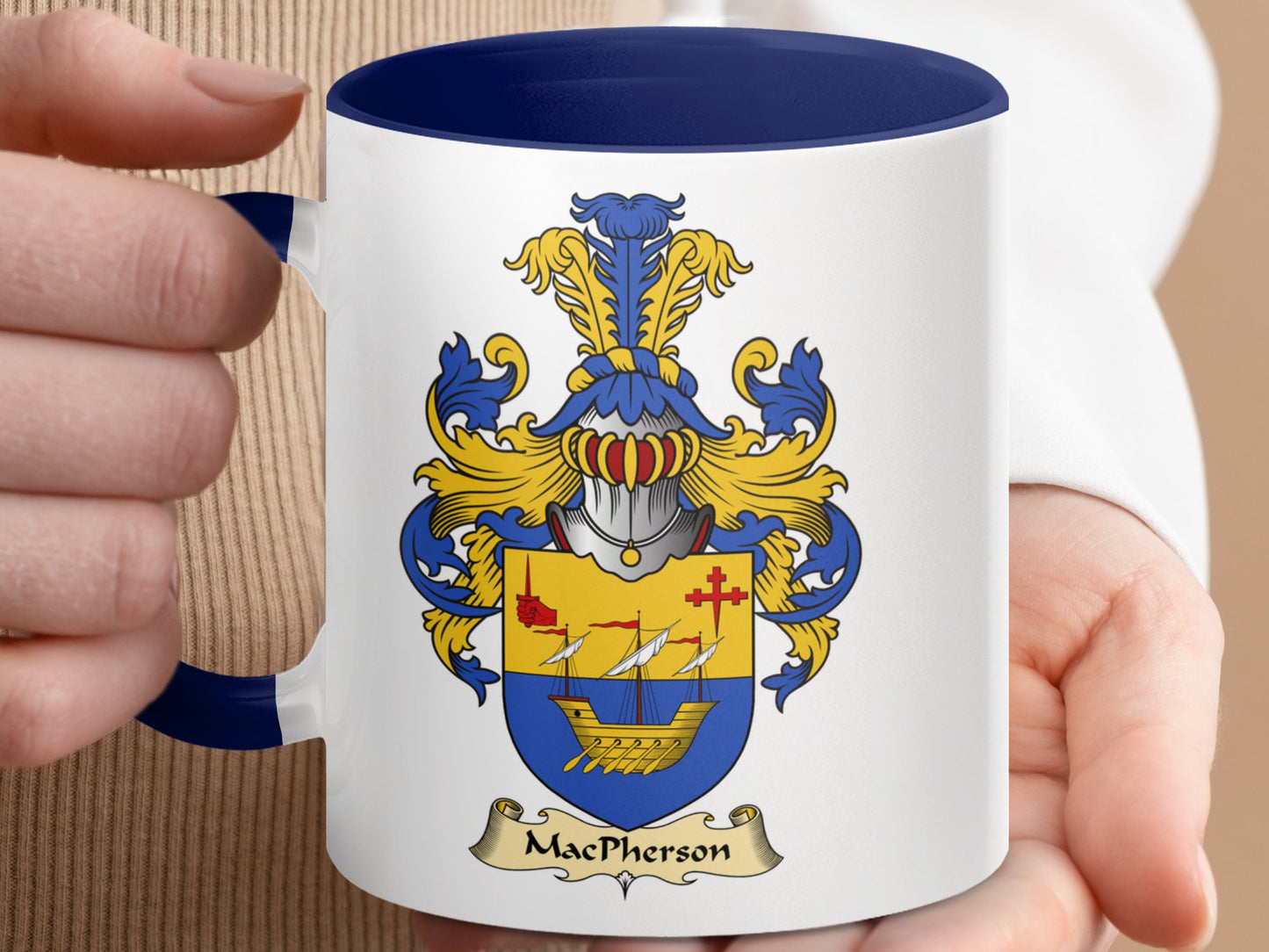 MacPherson Family Crest with Sailing Ship Accent Mug - Living Stone Gifts