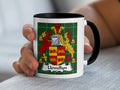 Llewellyn Welsh coat of arms accent mug with black handle on Welsh National Tartan