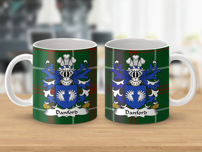 Danford Surname Coat of Arms on Welsh Tartan Mug - Living Stone Gifts