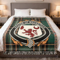 MacKeogh Irish National Tartan woven blanket with family crest emblem
