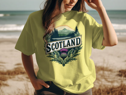 Scenic Scotland Emblem with Thistle Graphic T-Shirt - Living Stone Gifts