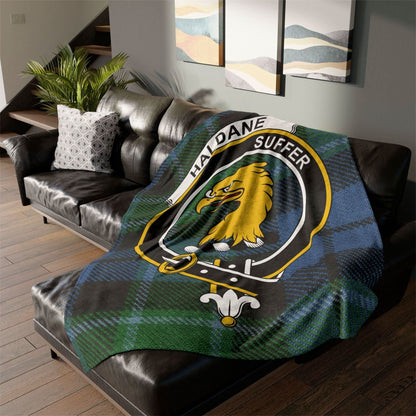 Haldane Clan Tartan Blanket – Scottish Crest Throw, Soft & Cozy - Celtic Ancestry Gifts