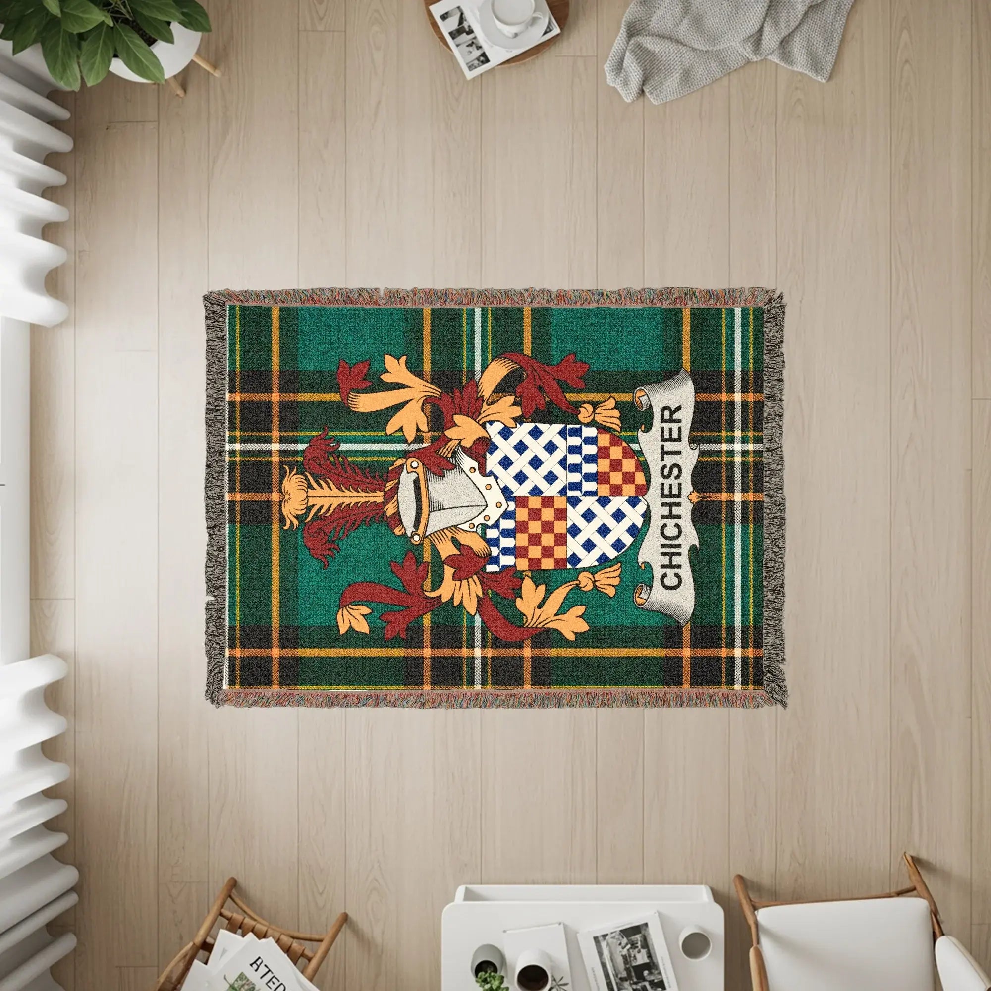 Chichester Crest Tartan Green Woven Blanket product type