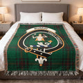 Clan Murray Tout Prest mermaid crest tartan woven blanket — clan colours in 100% cotton heirloom throw