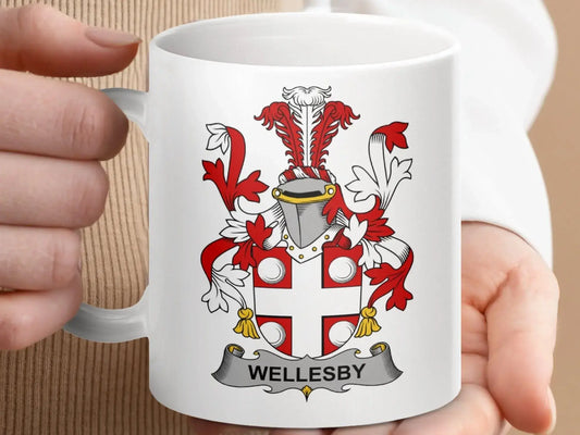 Wellesby Family Crest Heraldic Design Mug - Celtic Ancestry Gifts