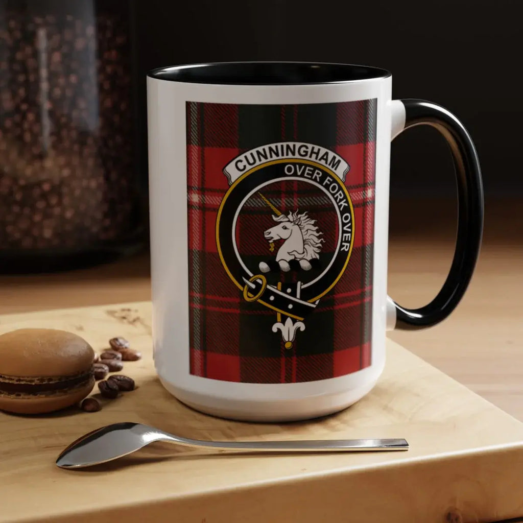 Cunningham Over Fork Over plaid mug with unicorn design — 15oz glossy ceramic