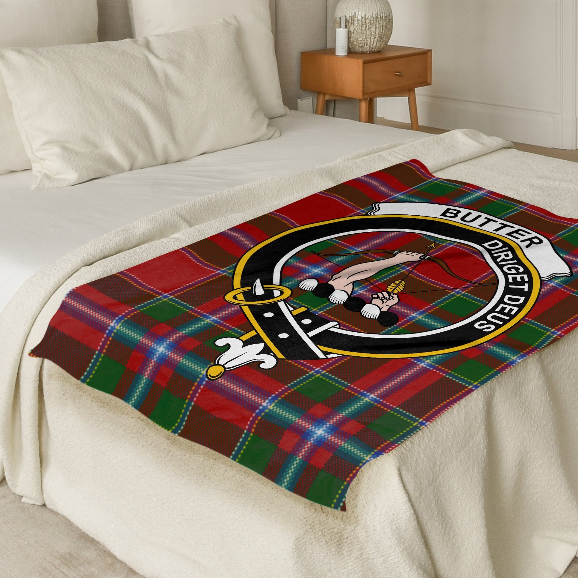 Scottish Clan Butter Crest Tartan Throw Blanket - Living Stone Gifts