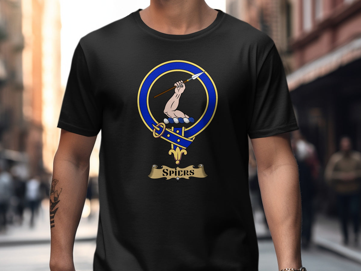Spiers Scottish clan crest design on Black T-shirt