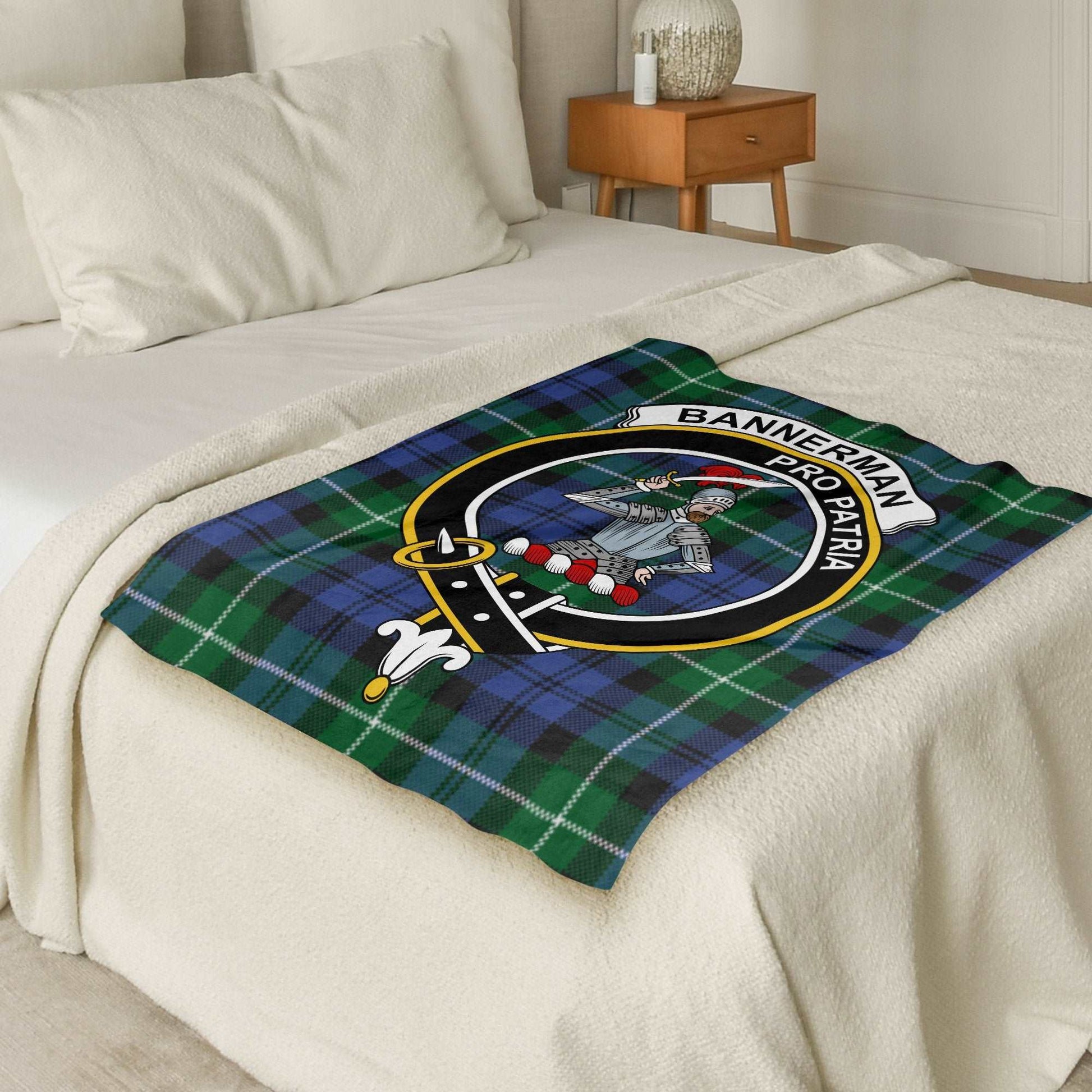 Bannerman Clan Scottish Tartan Crest Throw Blanket - Living Stone Gifts