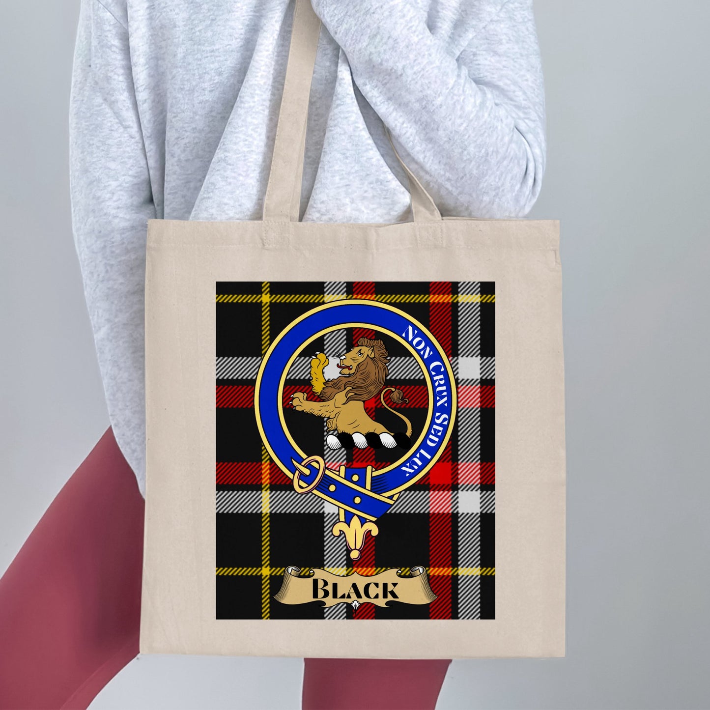 Black Clan Scottish Tartan Crest Design Tote Bag - Living Stone Gifts