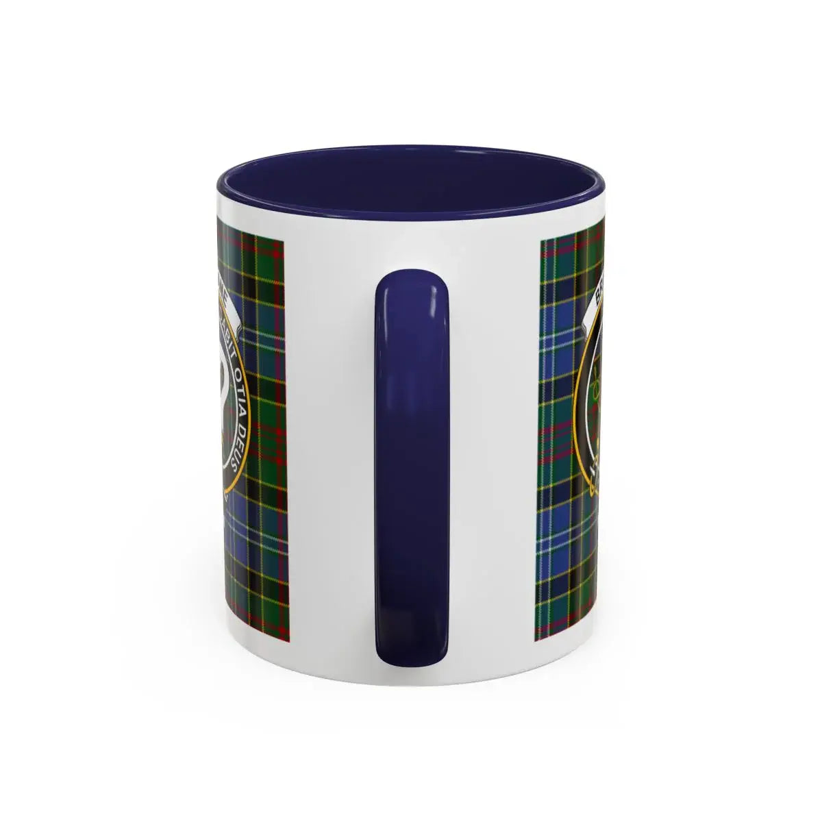 Scottish Tartan Design Blue Handle Ceramic Mug