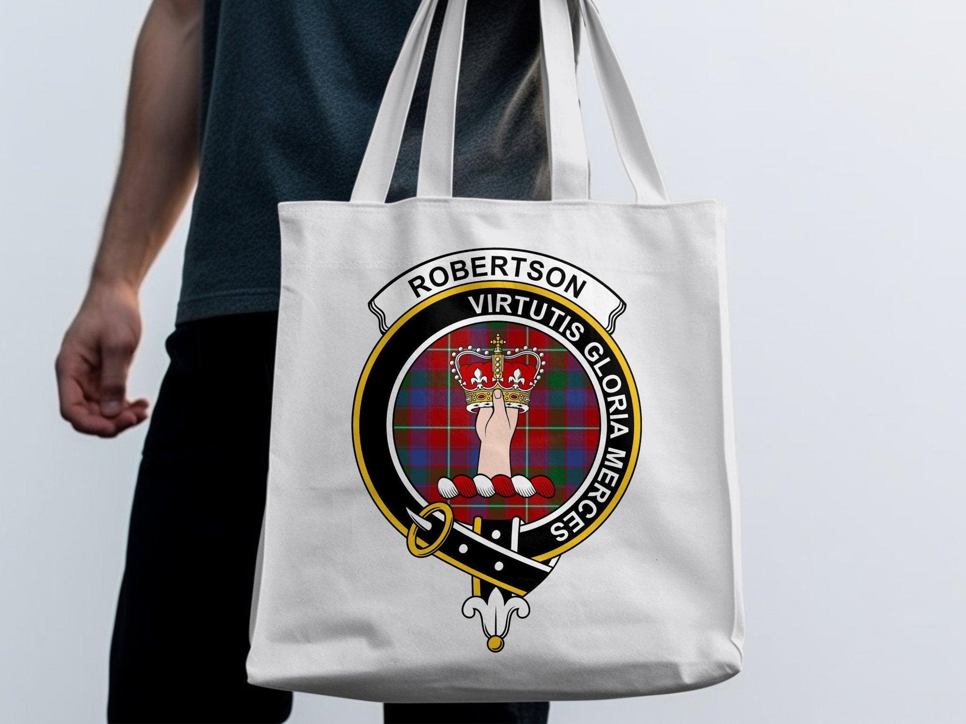 Robertson Virtutis Gloria Merces Scottish Clan Tote Bags - Celtic Ancestry Gifts