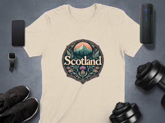 Scotland Mountain and Thistle Graphic T-Shirt - Living Stone Gifts