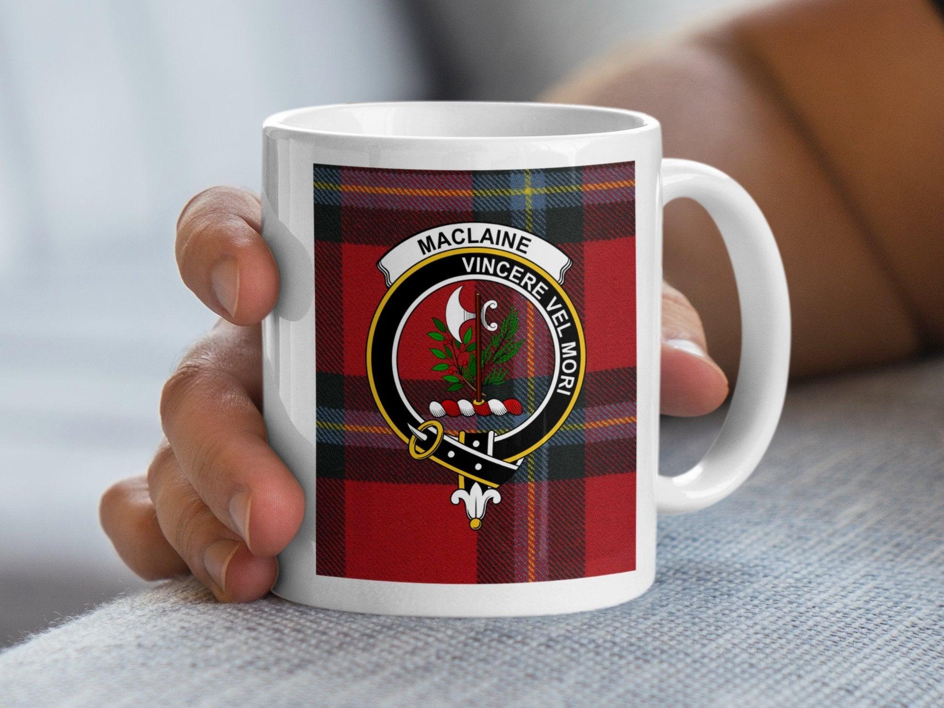 Traditional MacLaine Tartan Plaid Crest Emblem Mug - Living Stone Gifts