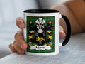 Morris Welsh coat of arms accent mug with black rim and family crest on Welsh National Tartan
