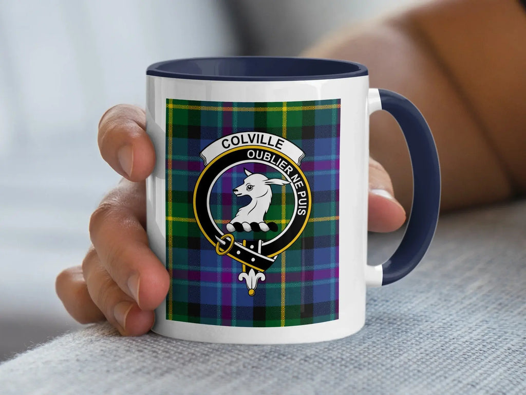 Colville Oublier Ne Puis Family Crest Tartan Mug