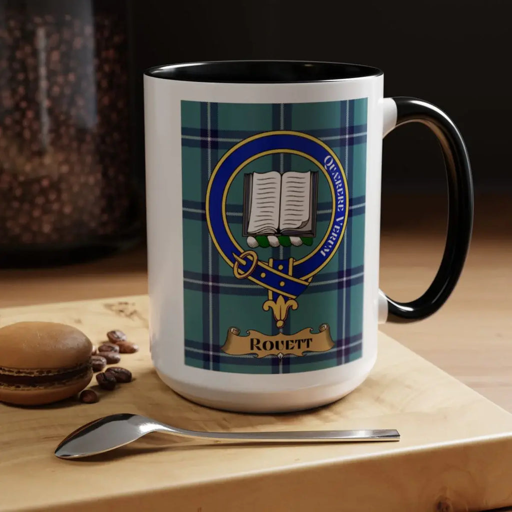 Rouett Family Crest Coat of Arms Tartan Mug