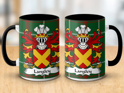 Langley Family Crest on Welsh Tartan Background Mug - Living Stone Gifts