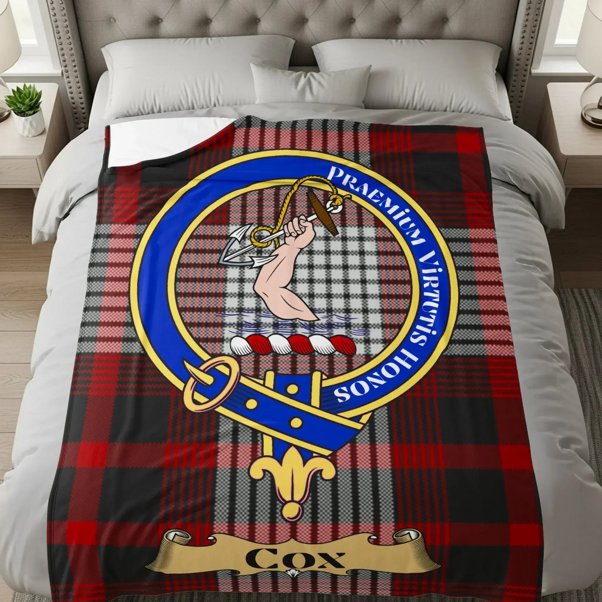 Praemium Virtutis Honos Cox Plaid Family Crest Blanket product